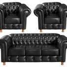 Conjunto de Sofá 3 Lugares e 2 Poltronas Chesterfield Luís Xv Preto Conjunto de Sofá 3 Lugares e 2 Poltronas Chesterfield Luís Xv Preto
