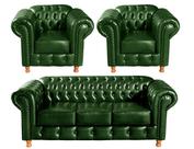 Conjunto de Sofá 3 Lugares e 2 Poltronas Chesterfield Luís Xv Verde