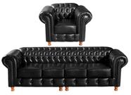 Conjunto de Sofá 4 Lugares e 1 Poltrona Chesterfield Luís Xv Preto