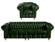 Conjunto de Sofá 4 Lugares e 1 Poltrona Chesterfield Luís Xv Verde