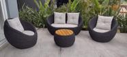 Conjunto de Sofá em Corda Náutica Bola - 1 Sofá 2L + 2 Poltronas + Mesa Centro - Tecido Fendi