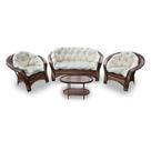 Conjunto de Sofá Fibra Sintética 19 - 1 Sofá 2 L + 2 Poltronas + 1 Mesa Centro - Tecido Duna Cru
