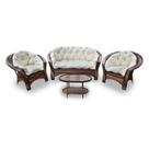 Conjunto de Sofá Fibra Sintética 19 - 1 Sofá 2 L + 2 Poltronas + 1 Mesa Centro - Tecido Duna Cru