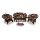 Conjunto de Sofá Fibra Sintética 19 - 1 Sofá 2 L + 2 Poltronas + 1 Mesa Centro - Tecido Maui Preto