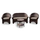 Conjunto de Sofá Fibra Sintética Bali - 1 Sofá 2L + 2 Poltronas + 1 Mesa Centro - Tecido Cabanas Conjunto de Sofá Fibra Sintética Bali - 1 Sofá 2L + 2 Poltronas + 1 Mesa Centro - Tecido Cabanas