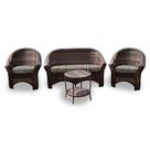 Conjunto de Sofá Fibra Sintética Bali - 1 Sofá 2L + 2 Poltronas + 1 Mesa Centro - Tecido Corda Náutica