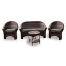 Conjunto de Sofá Fibra Sintética Bali - 1 Sofá 2L + 2 Poltronas + 1 Mesa Centro - Tecido Palmares Petróleo