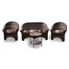 Conjunto de Sofá Fibra Sintética Bali - 1 Sofá 2L + 2 Poltronas + 1 Mesa Centro - Tecido Revieira Marrom
