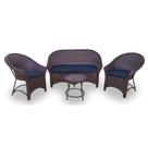 Conjunto de Sofá Fibra Sintética Bali Promo - 1 Sofá 2L + 2 Poltronas + 1 Mesa Centro - Tecido Lisato Marinho