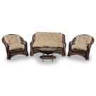 Conjunto de Sofá Fibra Sintética Bruxelas - 1 Sofá 2 L + 2 Poltronas + 1 Mesa Centro - Tecido Duna Deserto
