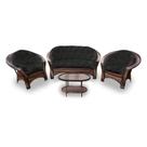 Conjunto de Sofá Fibra Sintética Cairo - 1 Sofá 2 L + 2 Poltronas + 1 Mesa Centro - Tecido Duna Preto
