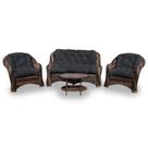 Conjunto de Sofá Fibra Sintética Melo - 1 Sofá 2 L + 2 Poltronas + 1 Mesa Centro - Tecido Duna Preto