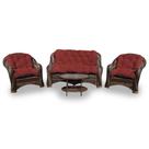 Conjunto de Sofá Fibra Sintética Melo - 1 Sofá 2 L + 2 Poltronas + 1 Mesa Centro - Tecido Duna Vermelho