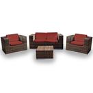 Conjunto de Sofá Fibra Sintética Quadrado - 1 Sofá 2L + 2 Poltronas + 1 Mesa Centro - Tecido Duna Vermelho