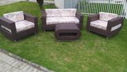 Conjunto de Sofá Fibra Sintética Quadrado Vazado - 1 Sofá 2L + 2 Poltronas + 1 Mesa Centro - Tecido Marmo