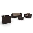 Conjunto de Sofá Fibra Sintética Tabaco Quadrado - 1 Sofá 3L + 2 Poltronas + 1 Mesa Centro - Tecido Duna Fendi