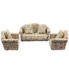 Conjunto de sofá floral Dollhouse Miniature 1:12 de 3 peças - madeira e tecido