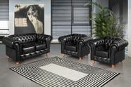 Conjunto de Sofá Luís Xv Lugares + 2 Poltronas Chesterfield Capitonê Preto