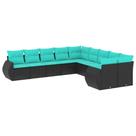 Conjunto de Sofá para Jardim vidaXL 10 Peças em Poliratã Preto com Almofadas