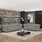 Conjunto de Sofá Sala de Estar Stanford Chesterfield 2 e 3 Lugares 200cm/260cm Pés Madeira Couro Cinza G58 - Gran Belo