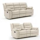 Conjunto de Sofás 2 e 3 Lugares Sala de Estar Reclinável Oscar Manual Aquecimento Massagem Porta Copos PU Bege G94 - Laura Lar