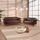 Conjunto de Sofás Chesterfield 5 Lugares material sintético Marrom Duque 200cm Yescasa