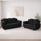 Conjunto de Sofás Clássico 3 e 2 Lugares Preto