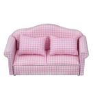 Conjunto de sofás Dollhouse em tecido de madeira quadriculado rosa em escala 1:12