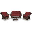 Conjunto de Sofás Fibra Sintética Nairóbi - 1 Sofá 2 L + 2 Poltronas + 1 Mesa Centro - Tecido Duna Vermelho
