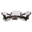 Conjunto de Sofás Fibra Sintética Roma - 1 Sofá 2L + 2 Poltronas + 1 Mesa Centro - Tecido Duna Cru