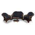 Conjunto de Sofás Fibra Sintética Roma - 1 Sofá 2L + 2 Poltronas + 1 Mesa Centro - Tecido Duna Preto