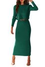 Conjunto de Suéter de Punto de Canalé para Mujer PRETTYGARDEN 2 Peças Verde Escuro G