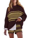 Conjunto de suéter feminino LAMISSCHE, tamanho grande, listrado, marrom, tamanho L