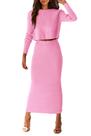 Conjunto de Suéter para Mujer PRETTYGARDEN Top Corto y Falda de Punto en Rosa Talla S