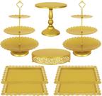 Conjunto de Suportes para Sobremesa Fivenl 8 Peças Dourado em Metal 3 Andares Conjunto de Suportes para Sobremesa Fivenl 8 Peças Dourado em Metal 3 Andares