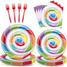 Conjunto de suprimentos de festa Candyland para 24 convidados com design de pirulito Conjunto de suprimentos de festa Candyland para 24 convidados com design de pirulito