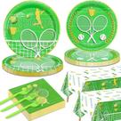 Conjunto de suprimentos de festa com tema de tênis para 40 convidados com toalha de mesa Conjunto de suprimentos de festa com tema de tênis para 40 convidados com toalha de mesa