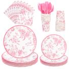 Conjunto de suprimentos de festa Elyxio, 175 unidades, rosa floral para 25 convidados