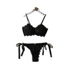 Conjunto De Sutiã E Calcinha Em Renda Preta Com Laço Borboleta, Lingerie Francesa Sexy De Dois Peças Conjunto De Sutiã E Calcinha Em Renda Preta Com Laço Borboleta, Lingerie Francesa Sexy De Dois Peças