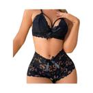 Conjunto De Sutiã E Calcinha Sexy Em Renda Transparente Para Mulheres, Lingerie Exótica Com Decote