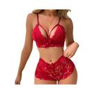 Conjunto De Sutiã E Calcinha Sexy Em Renda Transparente Para Mulheres, Lingerie Exótica Com Decote
