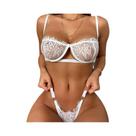 Conjunto De Sutiã Transparente De Renda plus Size Com Suporte De Aro De Aço E Efeito Push up Para