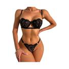 Conjunto De Sutiã Transparente De Renda plus Size Com Suporte De Aro De Aço E Efeito Push up Para