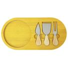 Conjunto de Tábua para Queijos 4 Peças Aço Inox e Madeira 36x18x1,3cm