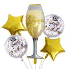 Conjunto de taça de champanhe e balão de feliz aniversário (5 unidades)