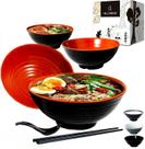 Conjunto de taças Ramen VALLENWOOD de melamina vermelha preta de 1,1 L com 4 taças