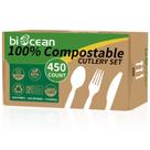 Conjunto de talheres Biocean Compostable 450 unidades, ecológico