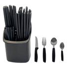 Conjunto de Talheres Capri, 25 Peças, Preto com Suporte Organizador, Garfos, Facas, Colheres Fratelli