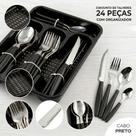 Conjunto de Talheres Completo Preto em Bandeja com 24 Pçs em Aço Inoxidavel