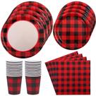 Conjunto de talheres de festa Aneco Red/Black Buffalo Plaid 122 unidades Conjunto de talheres de festa Aneco Red/Black Buffalo Plaid 122 unidades